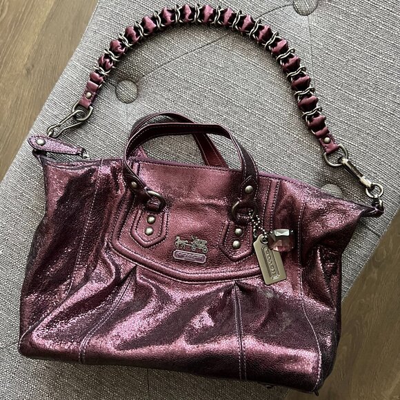 COACH Madison Metallic Purple Shimmering Satchel / Shoulder Bag - Picture 1 of 9